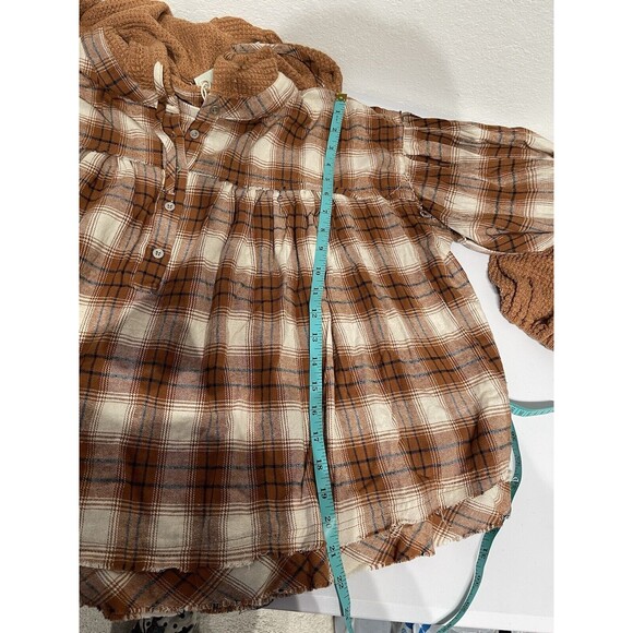 NWT Miss Me‎ MISS MEOrange Multi Plaid Thermal Hoodie Balloon Sleeve Size Large - Picture 13 of 14